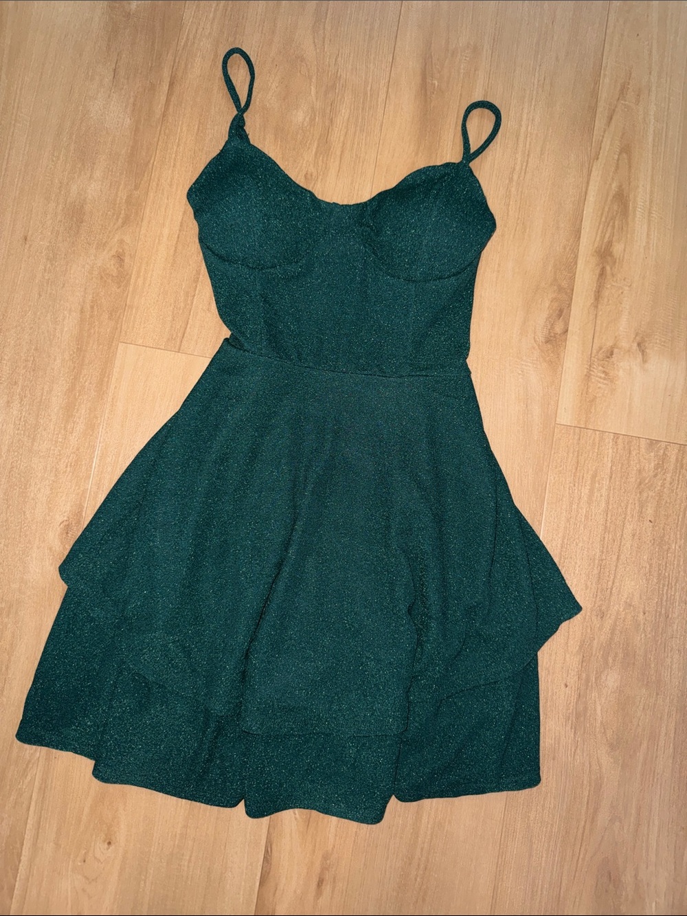 Lily Rose Emerald Glitter Fit & Flare Mini Dress